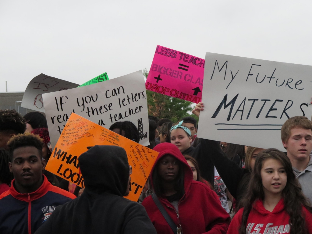 Students rally against Oklahoma City Public Schools budget cuts in May 2016