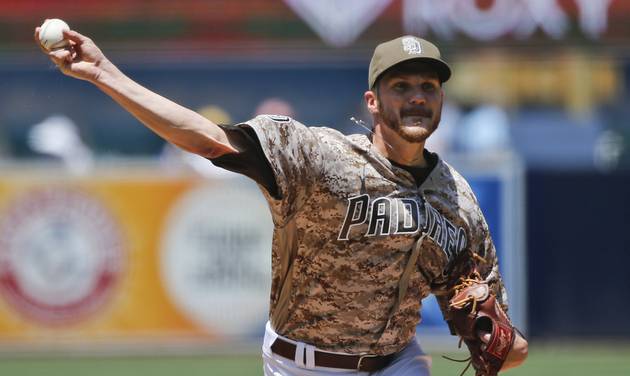 San Diego Padres starter Paul Clemens throws against the Cincinnati Reds in the first inning of a baseball game Sunday