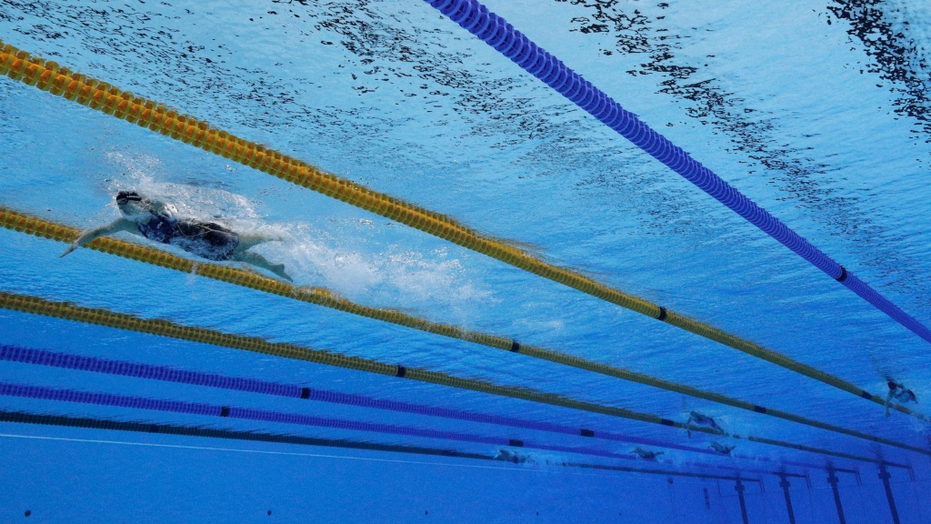 Katie Ledecky leads the field by a wide margin in the women's 800m freestyle final on Day 7 of the Rio 2016 Olympic Games at the Olympic Aquatics Stadium. It was Ledecky's last event in Rio