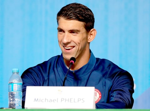 Michael Phelps of the United States speaks during a press conference at the Main Press Centre