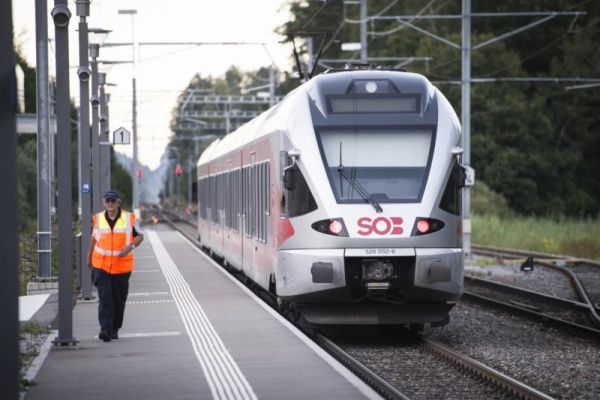 The train stands at the station after