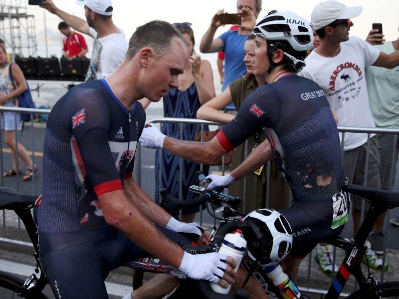 2016 Rio Olympics- Cycling Road- Final- Men's Road Race- Fort Copacabana- Rio de Janeiro Brazil- 06/08/2016. Chris Froome of United Kingdom and Geraint Thomas of United Kingdom at the end of the race REUTERS  Matthew Childs