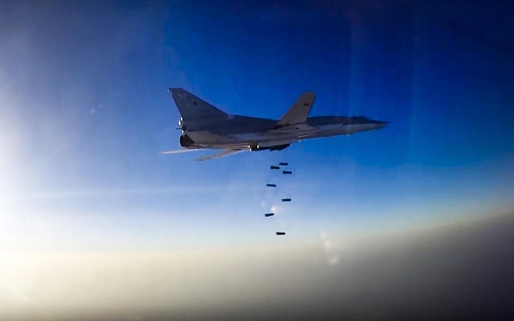 In this frame grab provided by Russian Defence Ministry press service Russian long range bomber Tu-22 M3 flies during an air strike over Aleppo region of Syria on Tuesday Aug. 16 2016. Russia's Defense Ministry said on Tuesday Russian warplanes hav