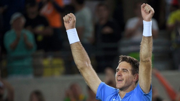 A triumphant Juan Martin Del Potro after winning his match against Novak Djokovic