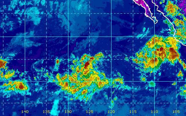 NOAA  GOES WEST           This satellite image shows Tropical Depression 13E just west of Mexico. Another storm system west of 13E near the bottom center of the image has an 80 percent chance of developing into a tropical depressi