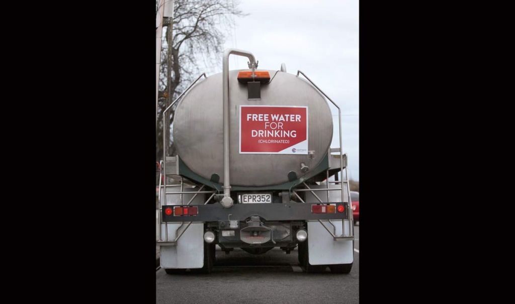 A Hastings District Council water tanker with free water is seen on Campbell St in Havelock North after a gastro outbreak in Havelock North from the Hastings District Council water supply Thursday Aug. 18 2016