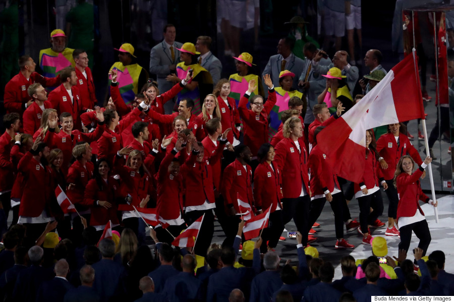 Team Canada enters the Maracanã Stadium in style at the Olympic Opening Ceremony on Friday