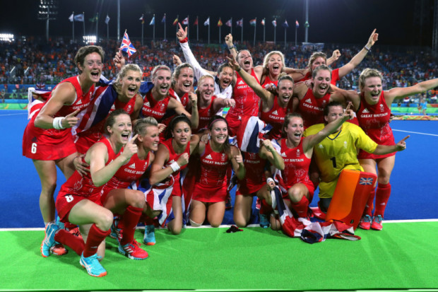 Great Britain celebrate a gold medal in the women's hockey following the gold medal match at the Olympic Hockey Centre on the Fourteenth day of the Rio Olympics Games Brazil. PRESS ASSOCIATION