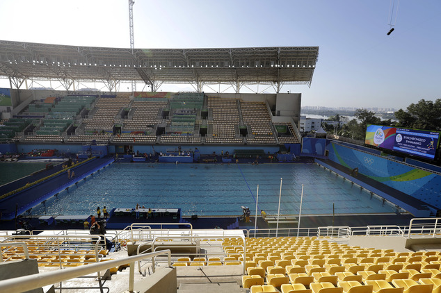 The pool in the Lenk Aquatic Center where the 2016 Summer Olympics synchronized swimming competition is held