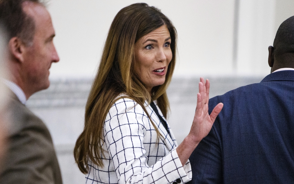 Pennsylvania Attorney General-5 Pennsylvania Attorney General Kathleen Kane leaves the courtroom for a short recess on the second day of her trial at the Montgomery County Courthouse in Norristown. Kane faces perjury and other charges related to the alleg