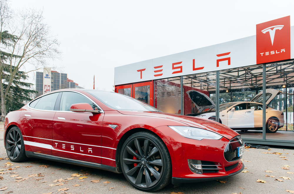 PARIS FRANCE- NOVEMBER 29 New Tesla Model S showroom has arrived in Paris France. Tesla is an American company that designs manufactures and sells electric cars