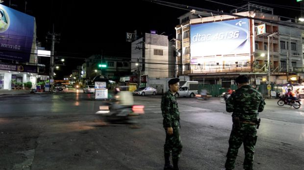 Thai Army officers patrol the streets in Hua Hin Thailand