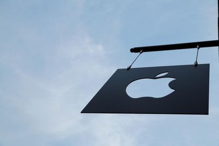 The Apple logo hangs from the front of the new Apple Store Williamsburg in Brooklyn New York U.S