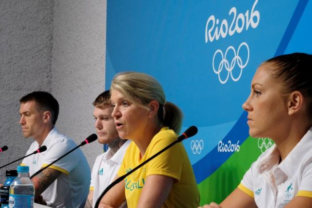 Kitty Chiller, Chef de Mission for Australia at the Rio 2016 Olympic Games leads a news conference with boxers James Whateley Daniel Lewis and Shelley Watts in which she described the problems that her country's delegation encountered