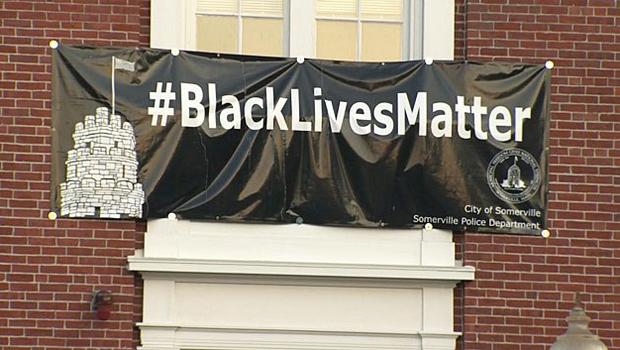 The Black Lives Matter banner at Somerville city hall in Massachusetts.         
                                     CBS Boston