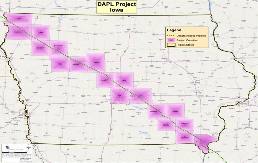 The Dakota Access pipeline will pass through 18 Iowa counties