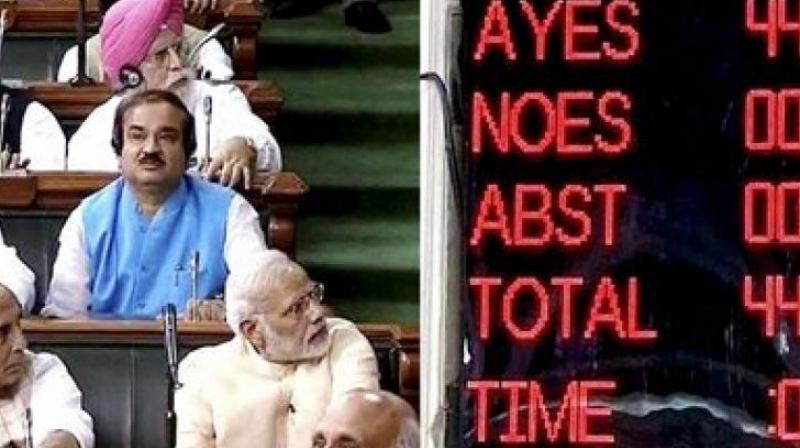 The GST bill was passed by an absolute majority of 443 Ayes to 0 Noes