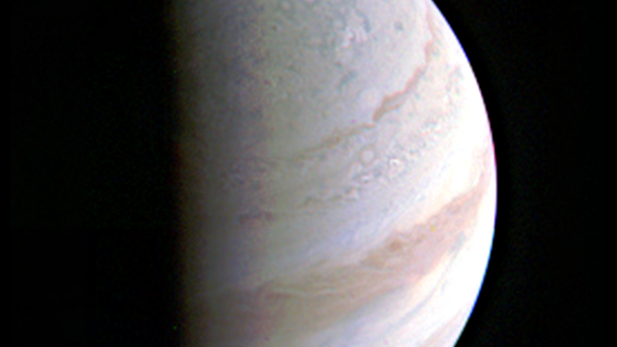 Jupiter's north polar region is coming into view as NASA's Juno spacecraft approaches the giant planet. This view of Jupiter was taken on August 27 when Juno was 437,000 miles away