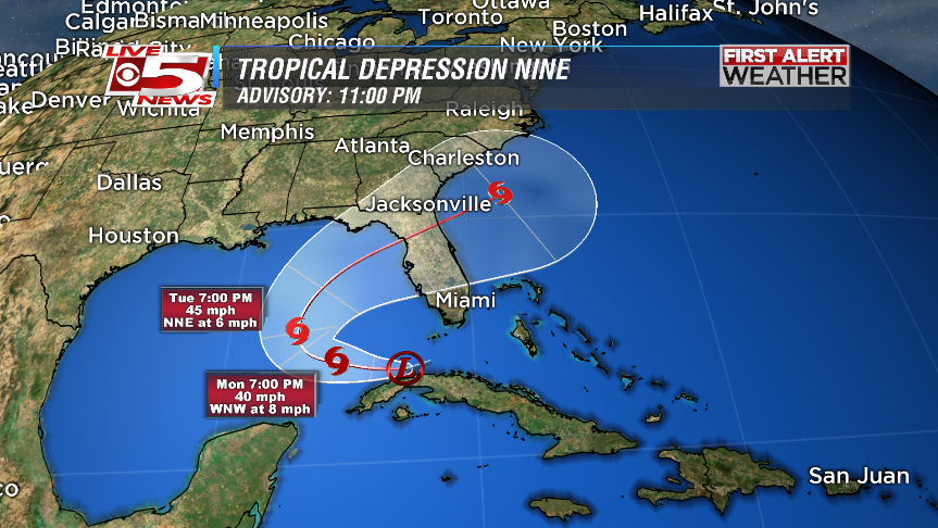 The Lowcountry could feel the impact of Tropical Depression Nine which formed Sunday off the Florida coast