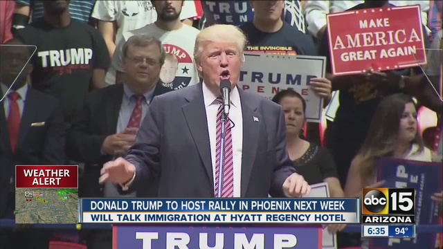 The Republican presidential nominee is giving a speech at Hyatt Regency in downtown Phoenix later this month.                      KNXV