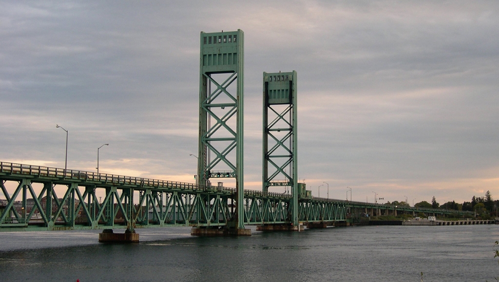 The Sarah Mildred Long Bridge in the lowered position