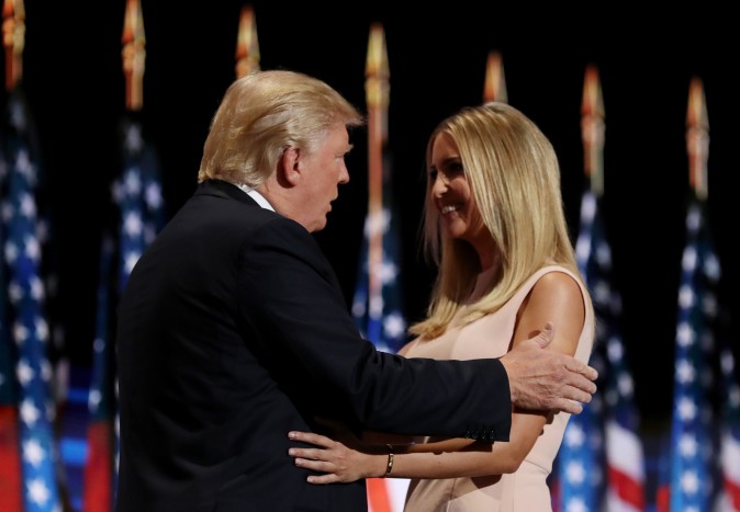 CLEVELAND OH- JULY 21 Republican presidential candidate Donald Trump walks on stage after his daughter Ivanka Trump introduced him during the evening session on the fourth day of the Republican National Convention