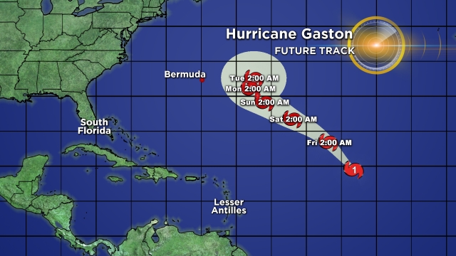 The forecast cone for Hurricane Gaston on 8/25 at 5 a.m