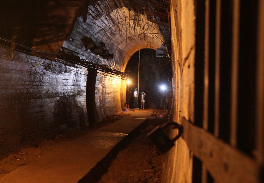 A view of a tunnel and shelter approximately 50 meters under Ksiaz Castle that the Nazis were building for Hitlers safety and that were part of a giant system of tens of kilometers of tunnels. in Walbrzych Poland on Thursday Sept. 3 2015 Polish aut