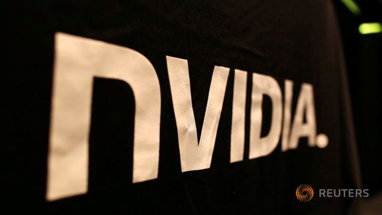 The logo of technology company Nvidia is seen at its headquarters in Santa Clara California