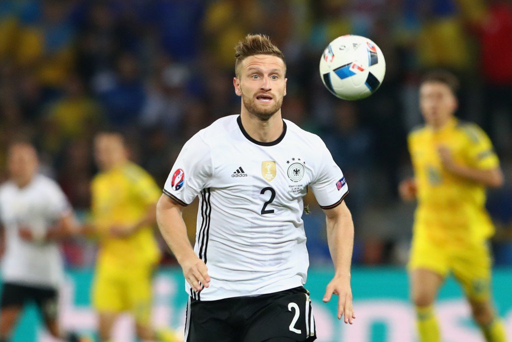 LILLE FRANCE- JUNE 12 Shkodran Mustafi of Germany runs with the ball during the UEFA EURO 2016 Group C match between Germany and Ukraine at Stade Pierre Mauroy