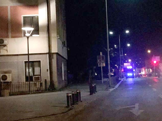 The parliament building in Pristina on the night of the attack