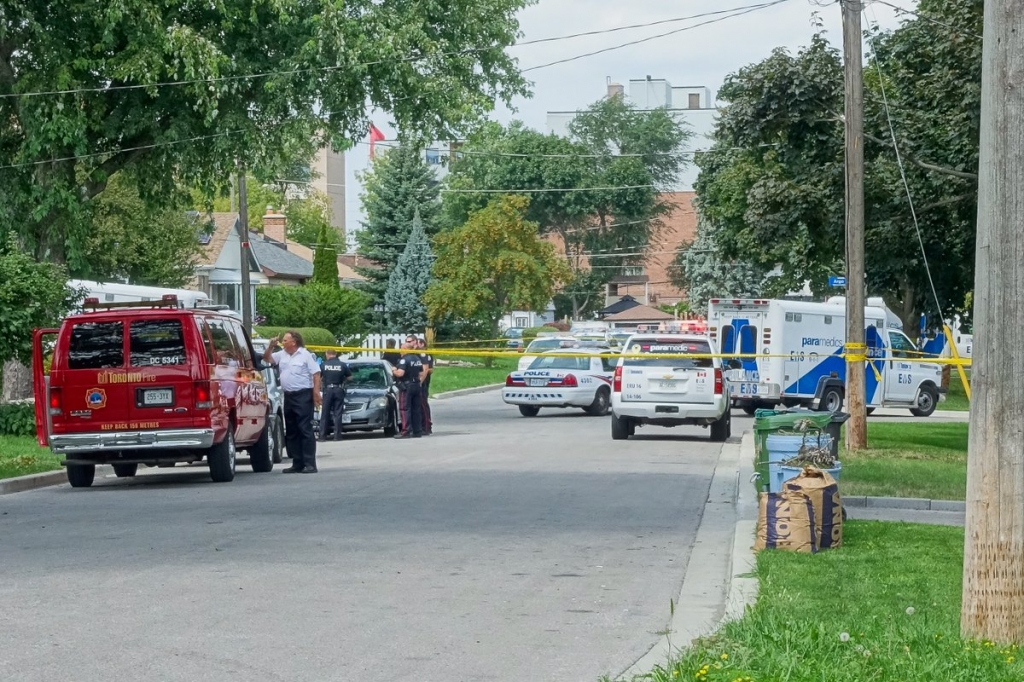 The scene in a residential neighbourhood in Scarborough where three people were killed in a'crossbow attack