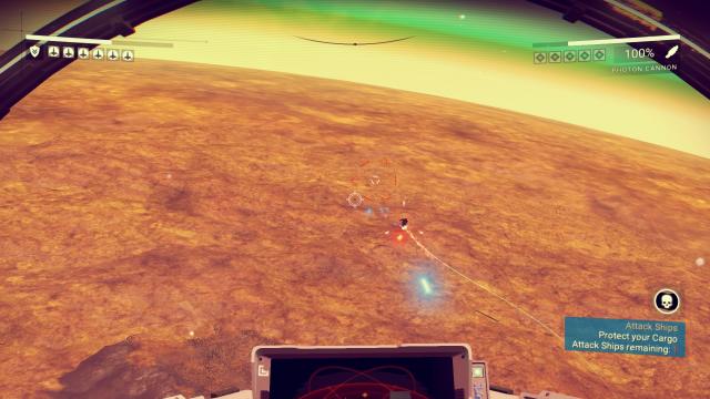 The trick to space combat in No Man's Sky is aiming in the little triangle in front of enemy ships Hello Games