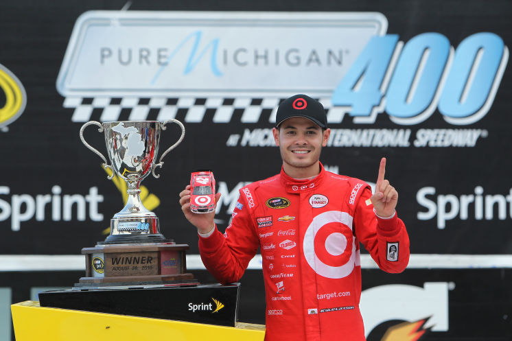 Third-year driver Kyle Larson earned his first Sprint Cup victory in his 99th series start