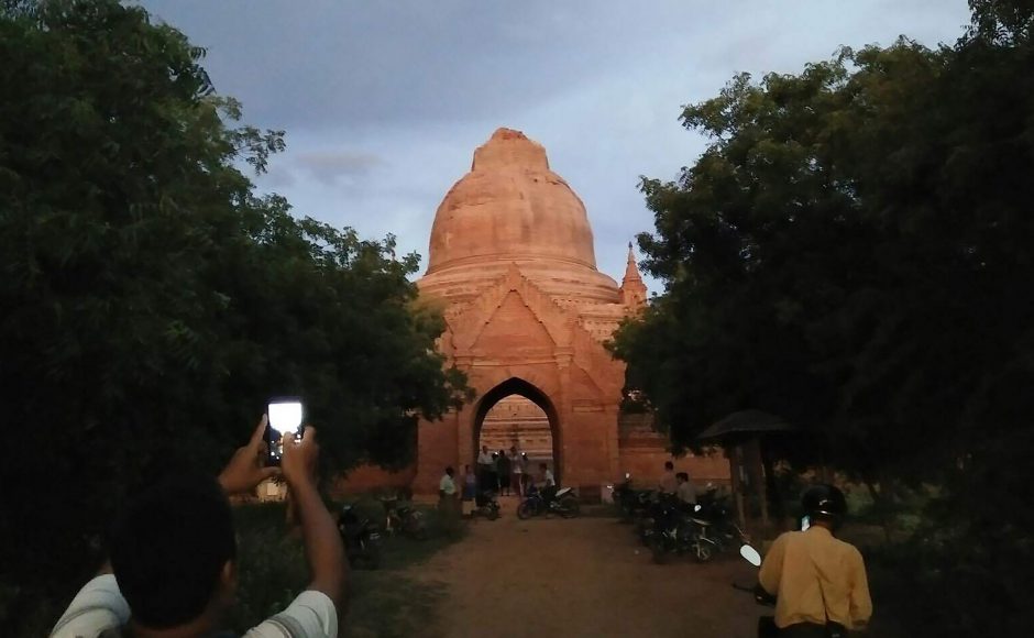 Thura Lwin shows a damaged temple in Bagan Myanmar on Wednesday