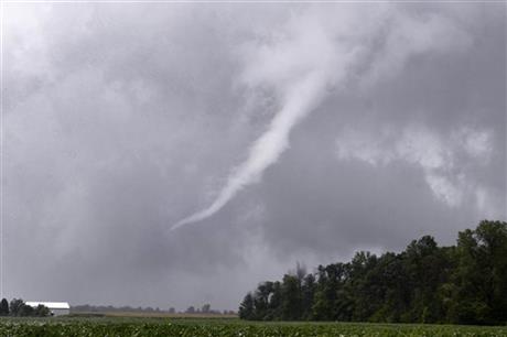 A funnel cloud near Van Buren Ind. moves east before breaking up as storms move through Grant County Wednesday Aug. 24 2016