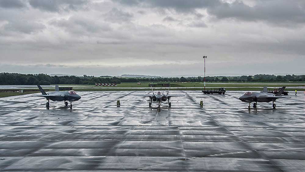 Three Lockheed Martin F-35 As touched down at RAF Fairford in the U.K. on June 30