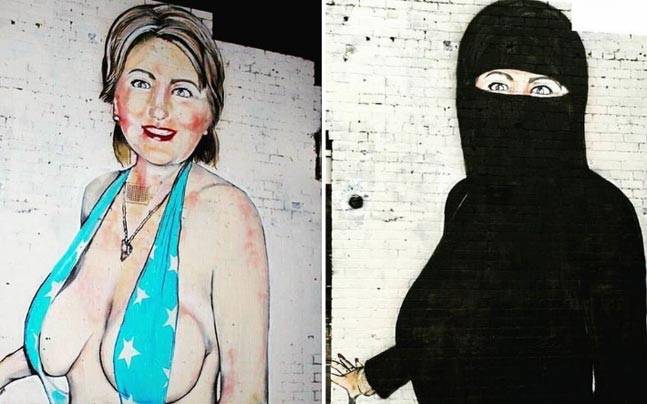 Thw two murals of Hillary Clinton