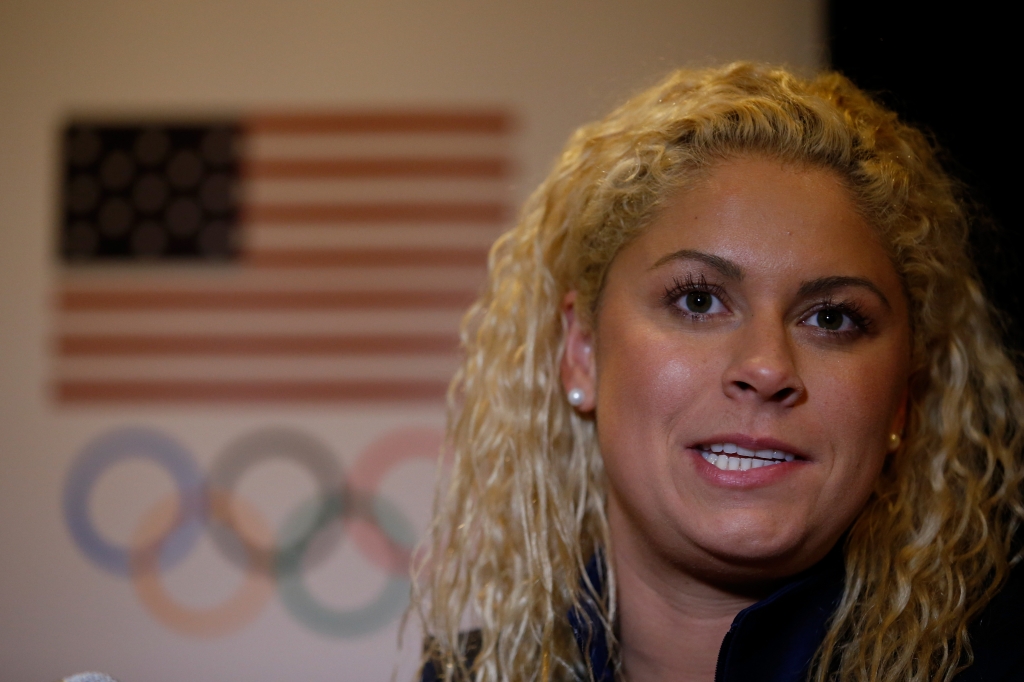 BEVERLY HILLS CA- MARCH 08 Swimmer Elizabeth Beisel addresses the media at the USOC Olympic Media Summit at The Beverly Hilton Hotel