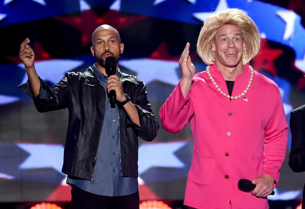 INGLEWOOD CA- JULY 31 Actor Keegan Michael Key and co-host John Cena speak onstage during Teen Choice Awards 2016 at The Forum