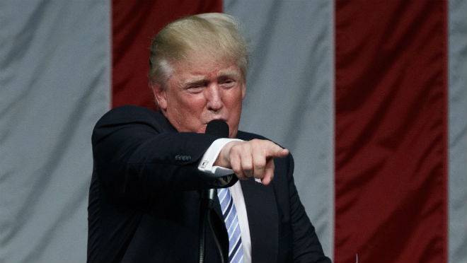 Republican presidential candidate Donald Trump speaks during a campaign rally at Sacred Heart University in Fairfield Conn. on Saturday Aug. 13 2016