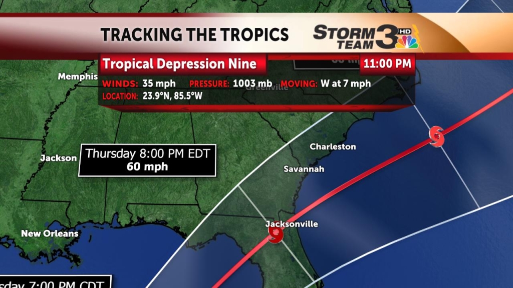 The Latest: Tropical depression headed to North Carolina