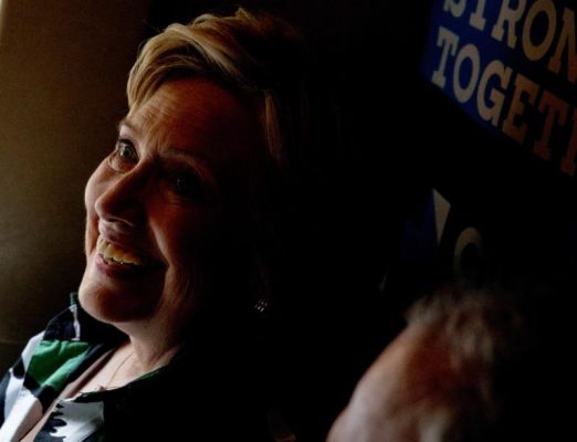 Democratic presidential candidate Hillary Clinton smiles as she