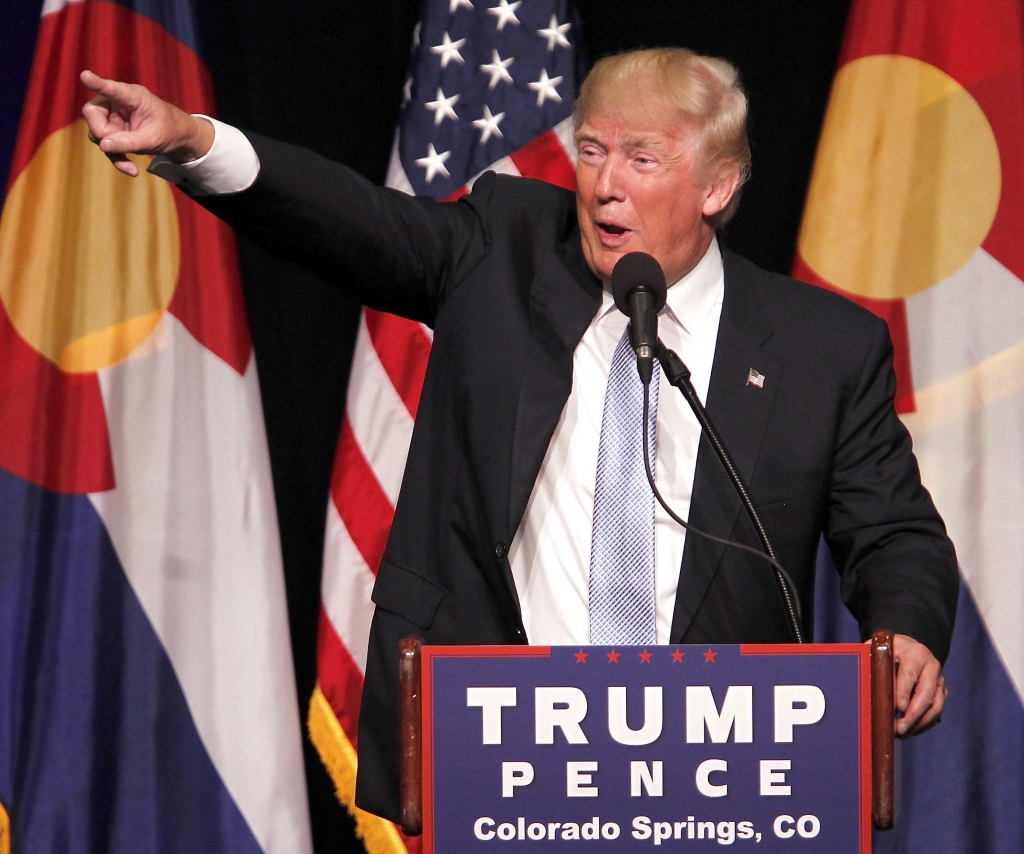 Republican presidential nominee Donald Trump at the Gallogly Event Center on the campus of the University of Colorado