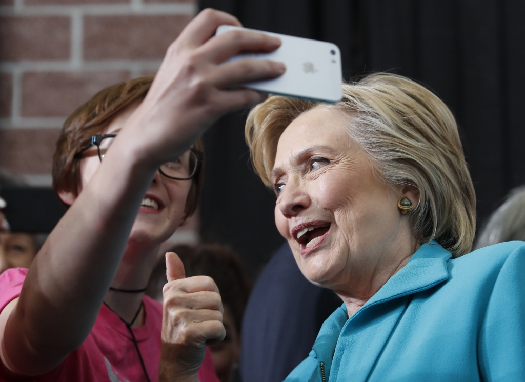 Democratic presidential candidate Hillary Clinton greets people in the audience at a campaign event at Truckee Meadows Community College in Reno Nev. Thursday Aug. 25 2016