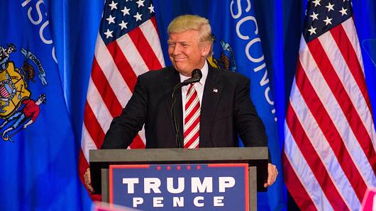 Republican Presidential Candidate Donald Trump speaks at a rally in West Bend Wisconsin