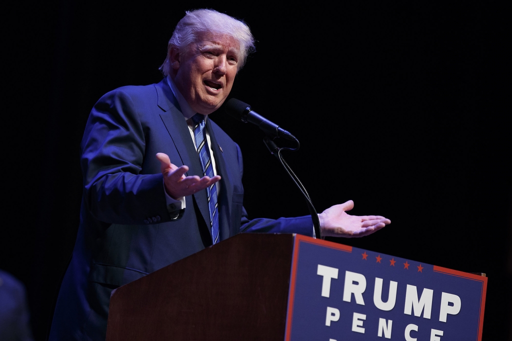 Republican presidential candidate Donald Trump speaks during a campaign rally at Merrill Auditorium Thursday Aug. 4 2016 in Portland Maine