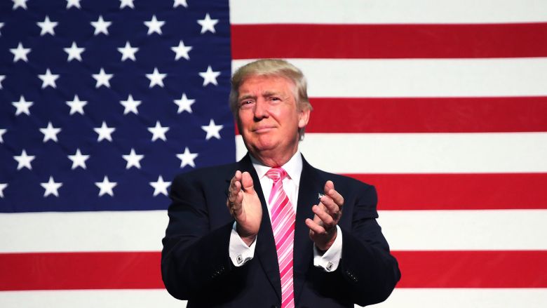 Republican presidential nominee Donald Trump speaks on stage during a campaign rally in Fredericksburg Virginia U.S