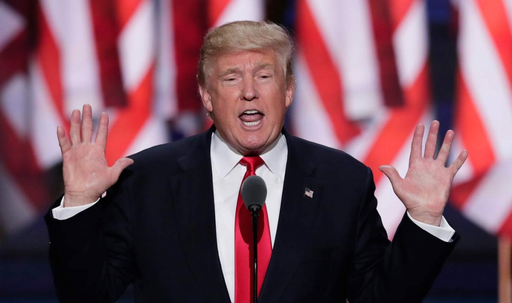 Republican Presidential Candidate Donald Trump speaks during the final day of the Republican National Convention in Cleveland Thursday