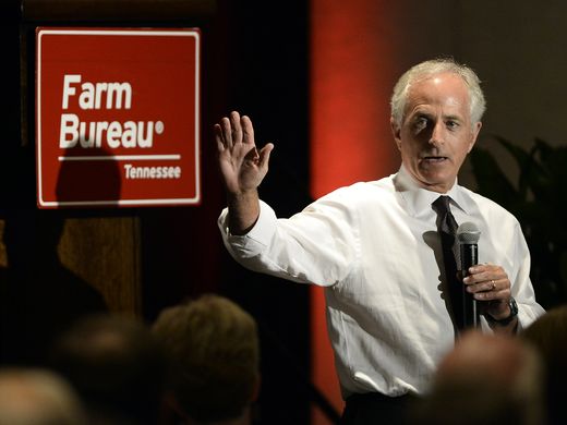 U.S. Sen. Bob Corker R-Tenn. speaks during the Tennessee Farm Bureau President's Conference on Thursday Aug. 11 2016 in Franklin Tenn